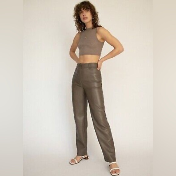 Aritzia Wilfred Funk Pant High-waisted vegan leather pants Size 00 Shitaki - Picture 1 of 14